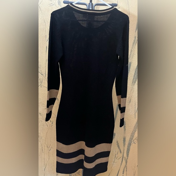 Black sweater dress with tan stripes by Styleworks Size Small - Picture 3 of 4